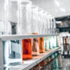 Laboratory test beaker with colored liquids